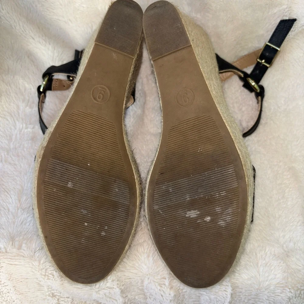 Merona Black Espadrille Wedge Sandals with Ankle Strap size 9
